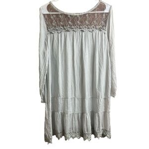 NWT Prontomoda Giusy Gray 100% Silk Crochet Lace Chic MIDI Dress Size Medium